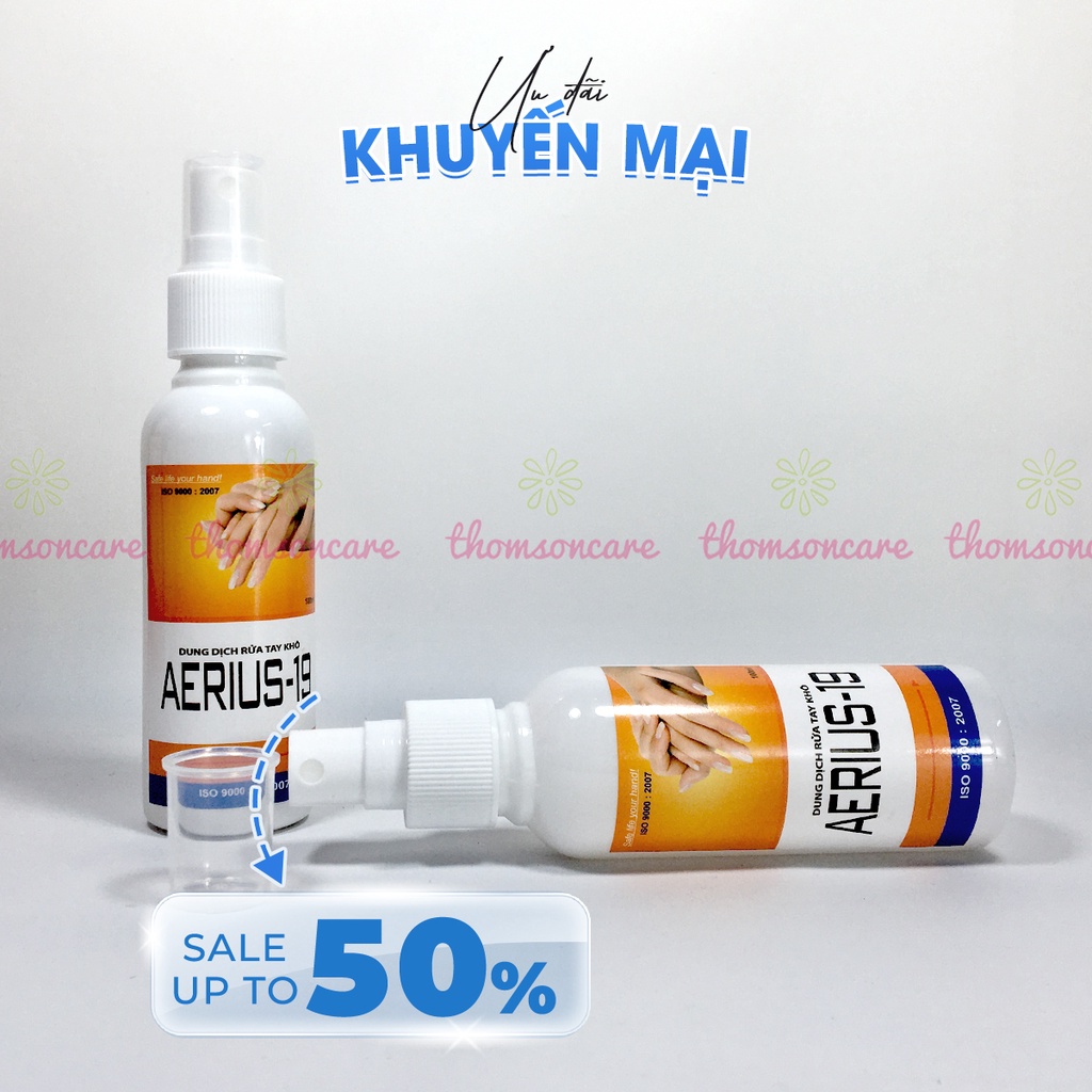 Nước rửa tay khô AERIUS 100ml dạng xịt sát khuẩn nhanh diệt khuẩn, bộ y tế cấp phép, kháng khuẩn