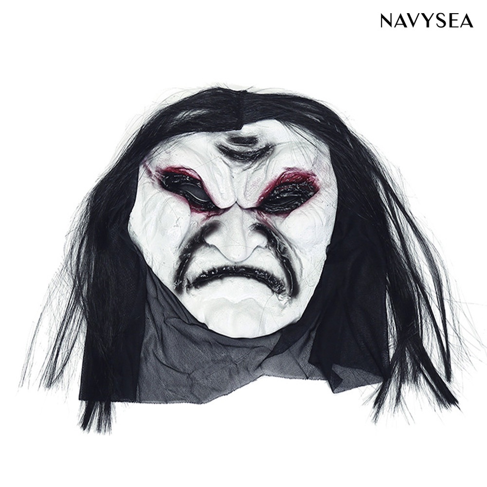 Mặt nạ hóa trang Halloween hình ma quỷ tóc đen đáng sợ thoáng khí