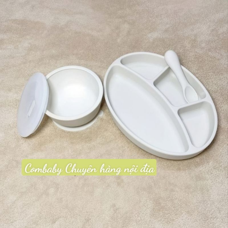 Set ăn dặm 3 món silicone cao cấp Bluemama Hàn Quốc