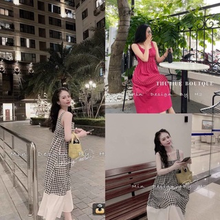 Váy 2 dây kẻ caro, váy xuông dáng dài