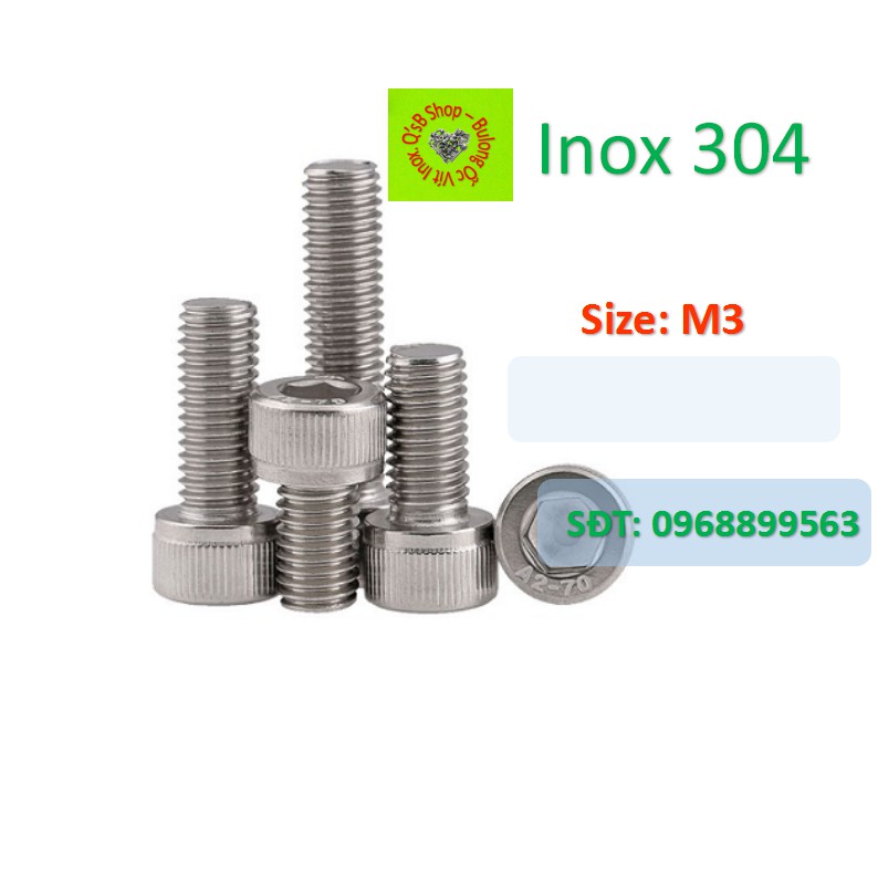 Bulong lục giác chìm đầu trụ size M3  inox, ốc đầu trụ , ốc lục lăng đầu trụ inox, inox 304