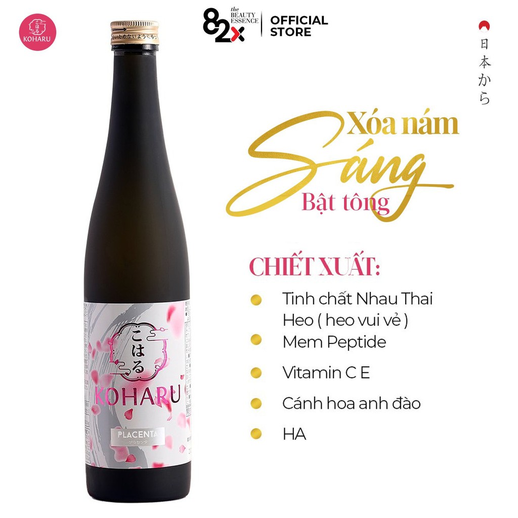 Nước Uống Đẹp Da 82X KOHARU PLACENTA Nhật Bản Hàm Lượng 315.000mg Placenta và 9000mg Collagen (500ml/Chai)