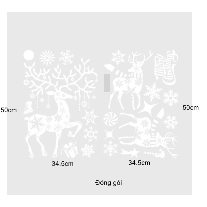 Decal dán tường Noel Hít Tĩnh Điện không Dơ Kính -  3 Tuần lộc trắng