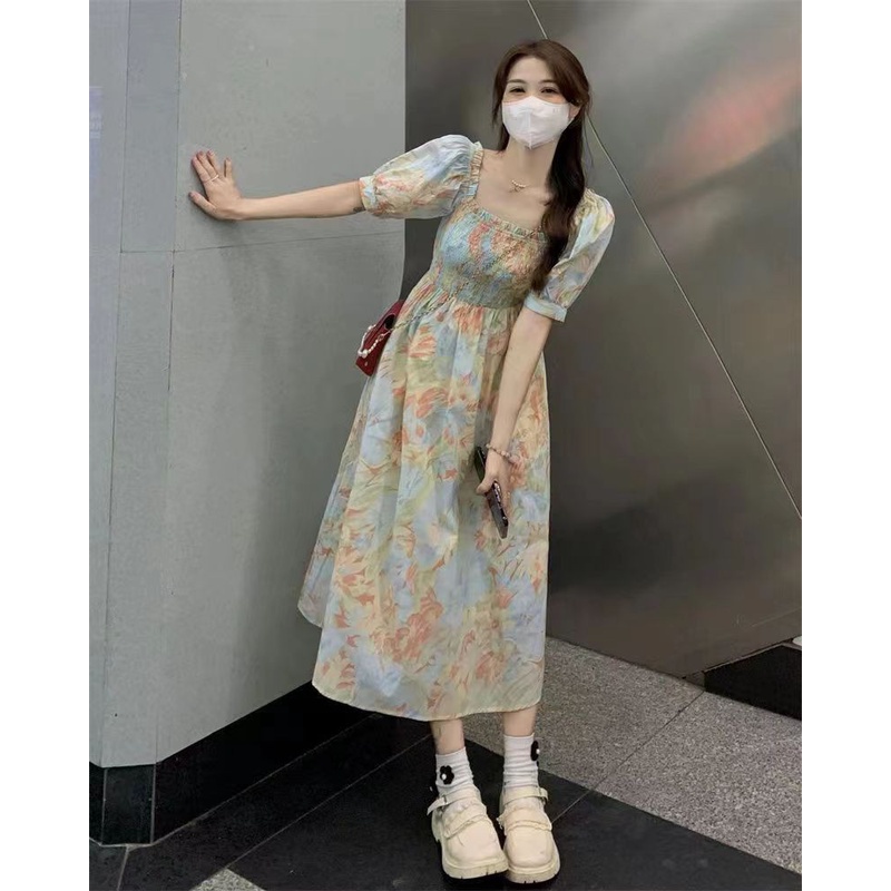 ❤️ Đầm hoa nhí nữ cổ vuông họa tiết đầy khí chất - V21