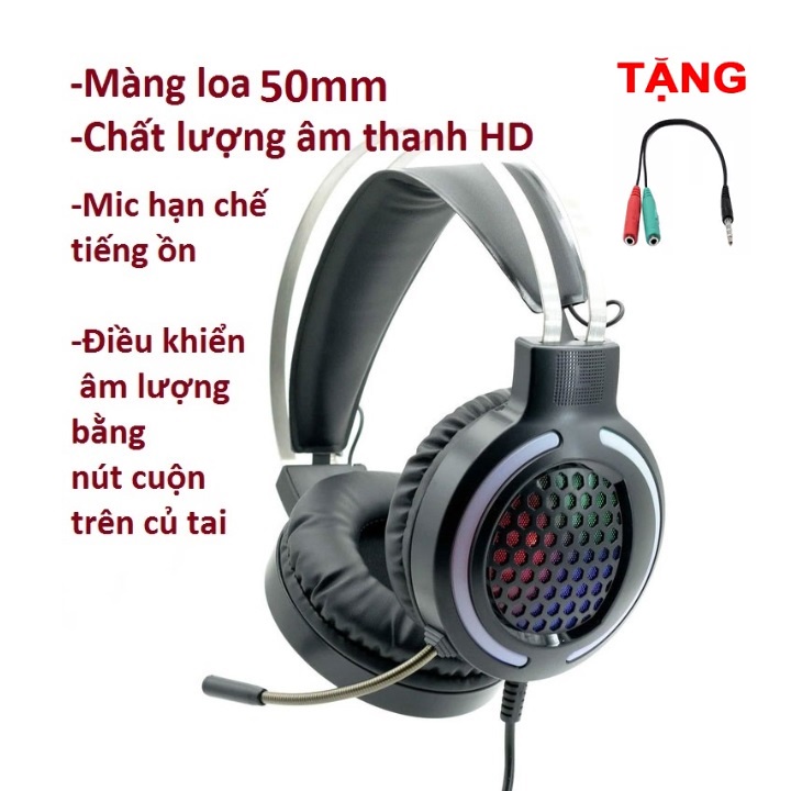 Tai Nghe Gaming, Tặng Dây 2 Cổng Dùng Cho Laptop, PC, Điện Thoại, Tai Nghe Game ESD03 - Chính Hãng Hoco - Có Mic Đèn LED