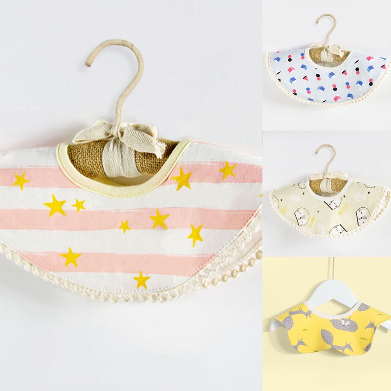 Yếm Ăn Cotton Hình Tròn In Họa Tiết Hoạt Hình Xinh Xắn Dành Cho Các Bé
