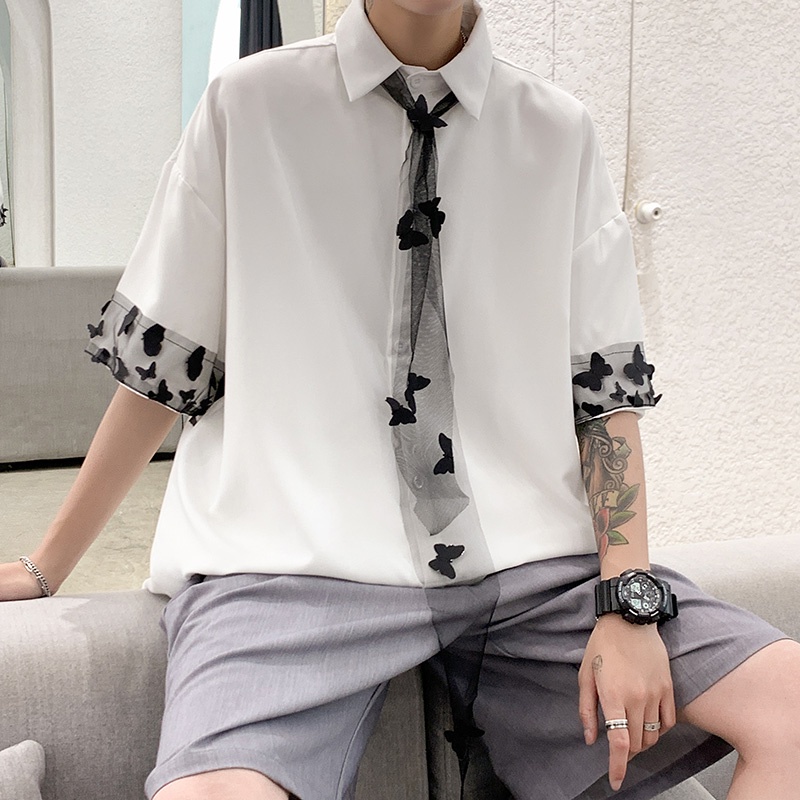 Áo sơ mi nam tay ngắn thắt nơ bướm phong cách thời trang Hàn Quốc