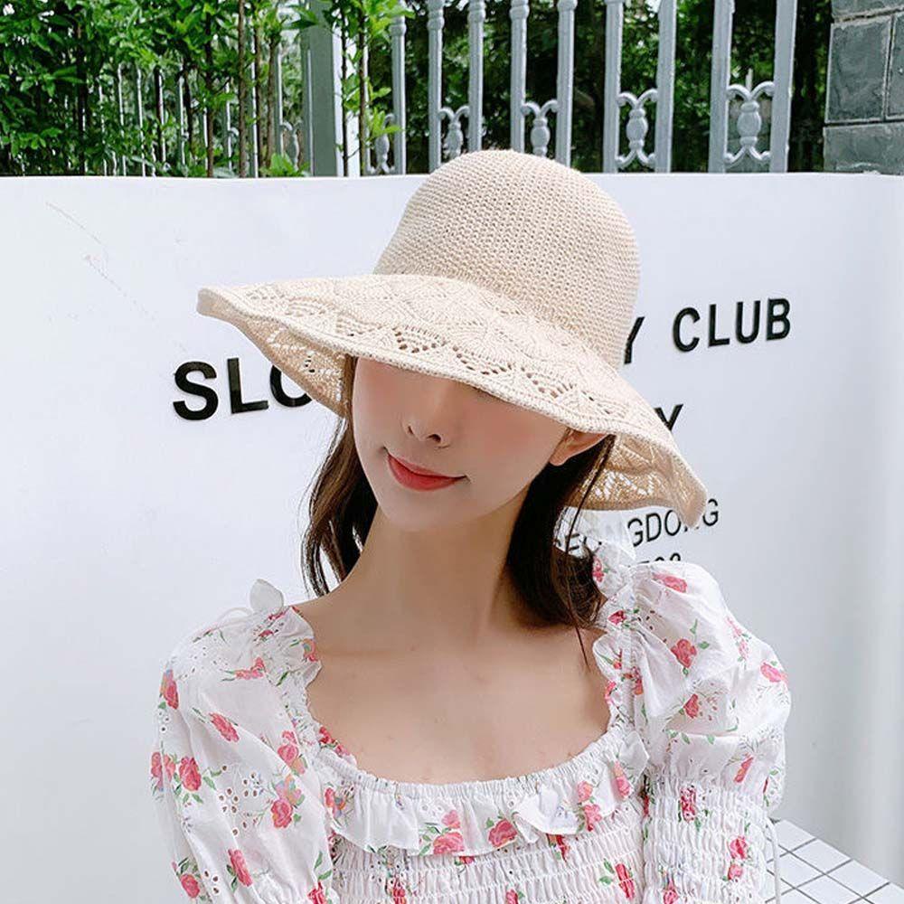 Mũ Vành Rộng Chống Nắng Mùa Hè Kiểu Dệt Thủ Công Hở Chóp Gấp Được WMES15H