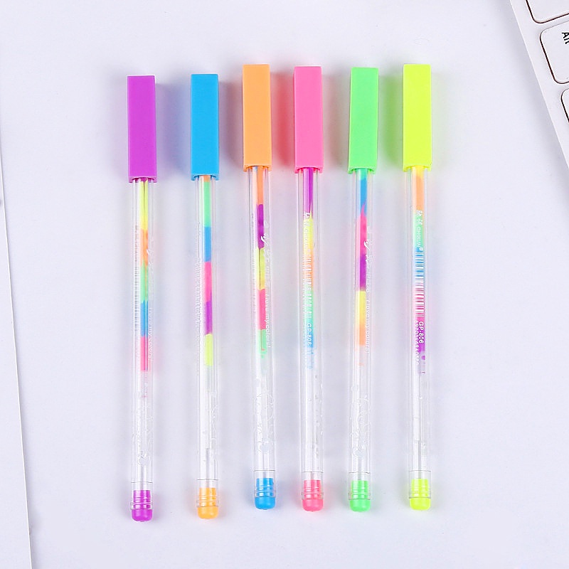 Bút Gel Cầu Vồng 6 Màu (Màu Nắp Ngẫu Nhiên)