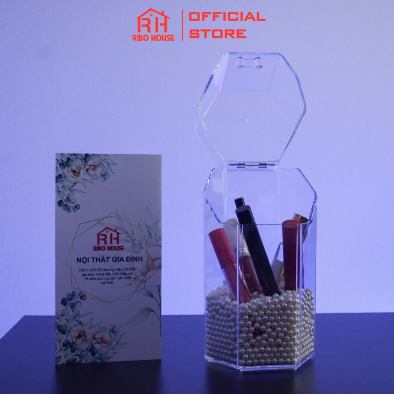 [NEW-Giá dùng thử] Hộp đựng bộ trang điểm RIBO HOUSE để đồ make up có viên ngọc trai giả decor siêu đáng yêu RIBO144