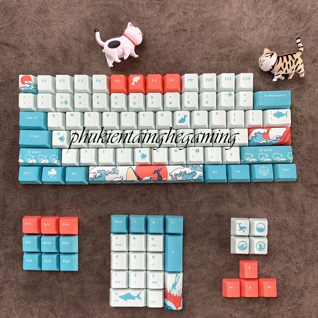 Bộ Keycap PBT cá voi xanh 108 nút cao cấp in dyesub 5 mặt cực đẹp