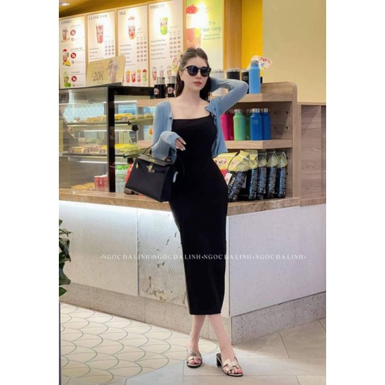 Sét váy 2 dây + áo cadigan mỏng