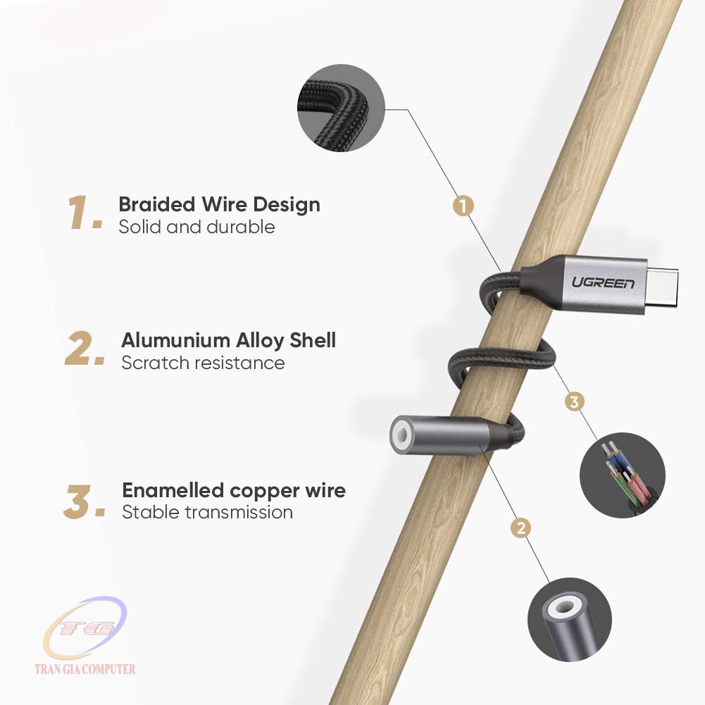 Cáp chuyển USB Type C to 3.5mm dài 10cm Ugreen 30632