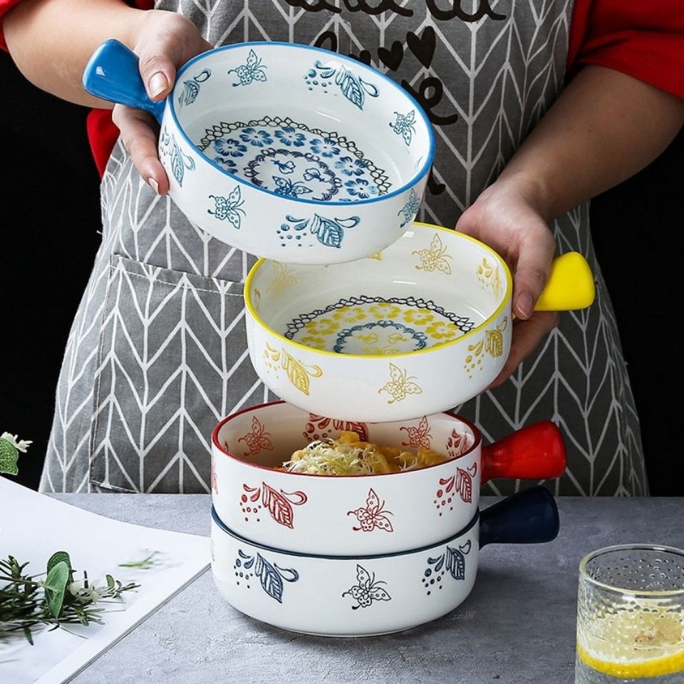Khay nướng cơm bằng gốm có tay cầm đĩa mì spaghetti nướng đồ ăn gia dụng bát mì ăn liền Bát salad ăn