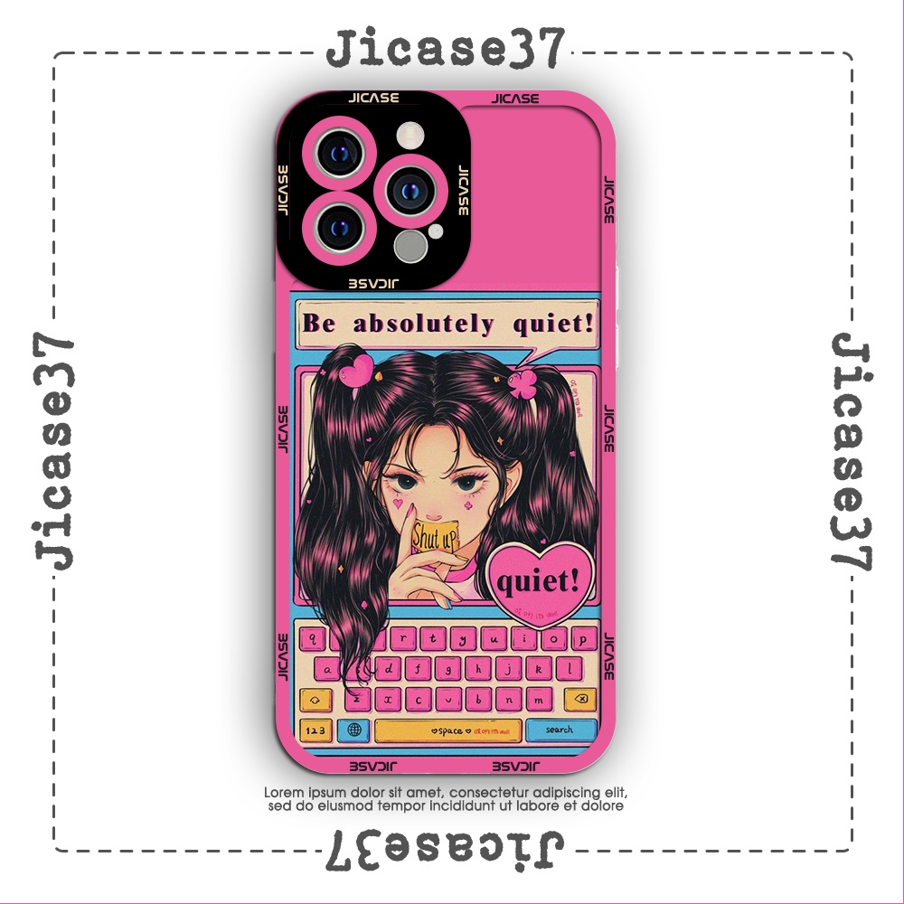 Ốp lưng iphone cạnh vuông Jicase Manga Girl hồng cute 6plus/6s/6splus/7/7plus/8/8plus/x/xs/11/12/pro/max/plus/promax