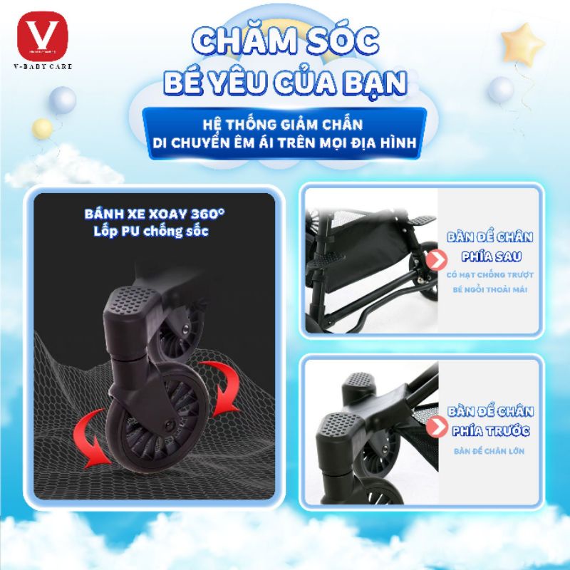 Xe đẩy cho bé gấp gọn,  đảo chiều cải tiến Bánh Xe Lớn.