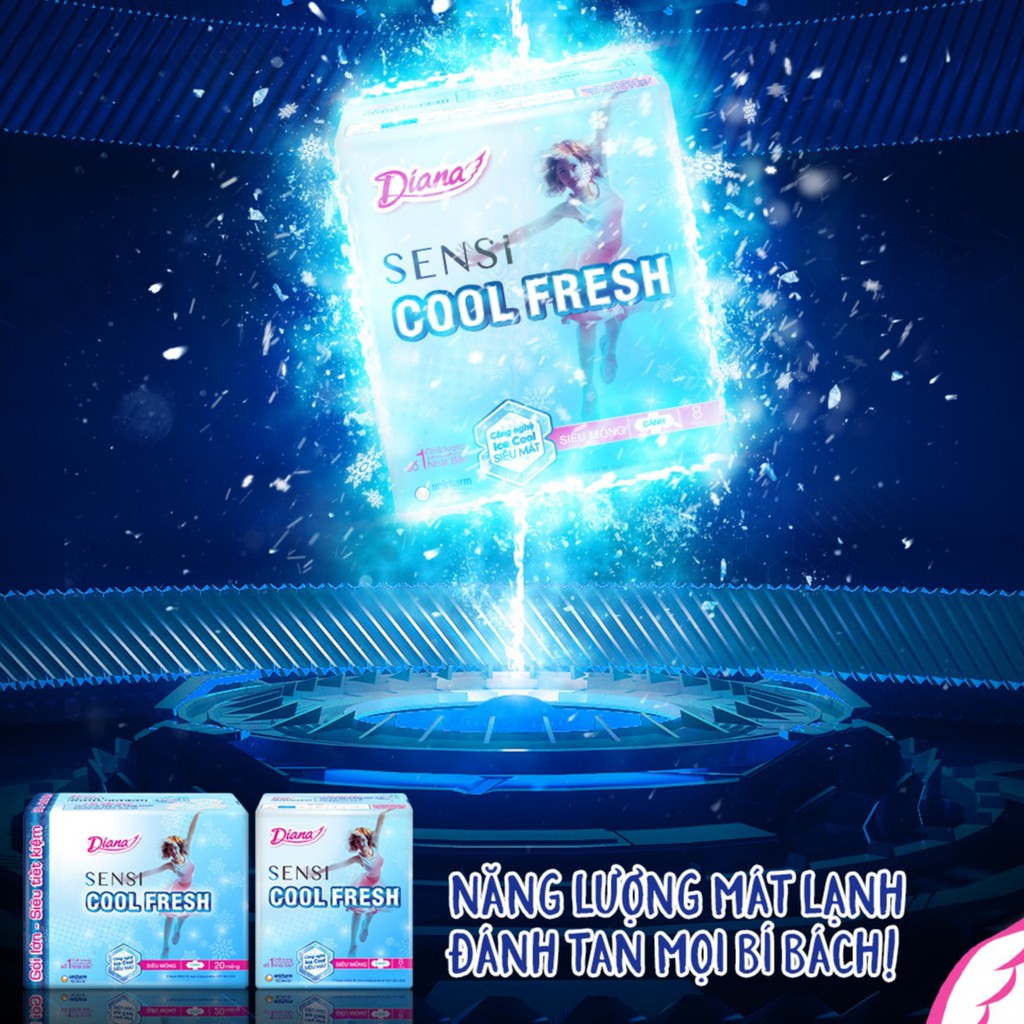 BVS Diana Cool Fresh Siêu Mỏng Cánh - Băng Vệ Sinh Diana SenSi Cool Fresh Siêu Mỏng Cánh 8 Miếng/Gói Và 20 Miếng/Gói