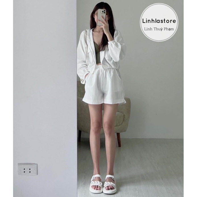 SET ÁO KHOÁC ĐŨI NHĂN KÈM QUẦN SHORT STYLE HÀN QUỐC