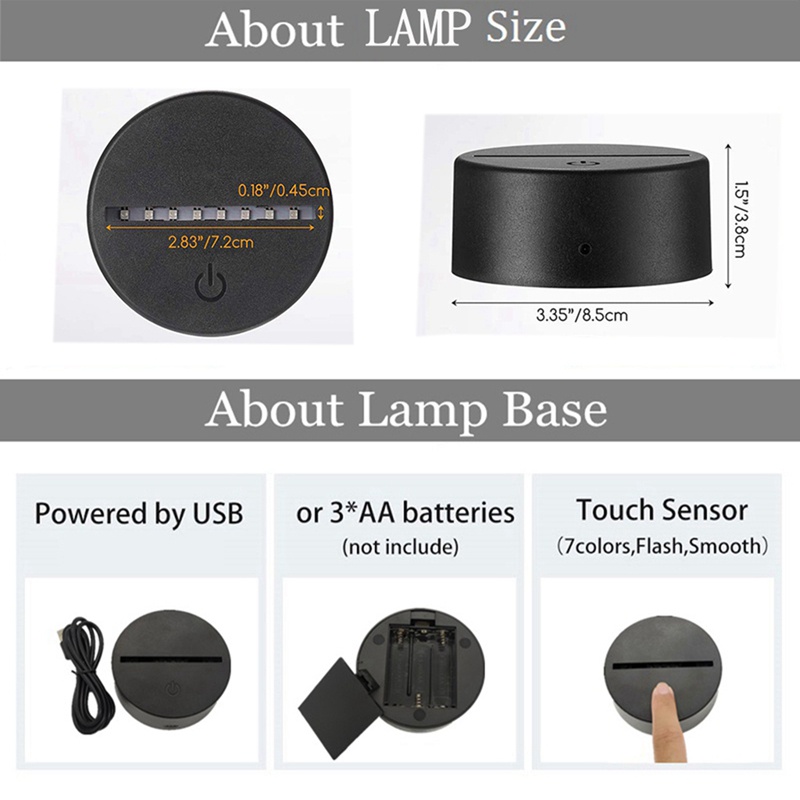 Set 10 Đế Đèn LED 3D 7 Màu Kèm Giá Đỡ Trưng Bày Tiện Dụng