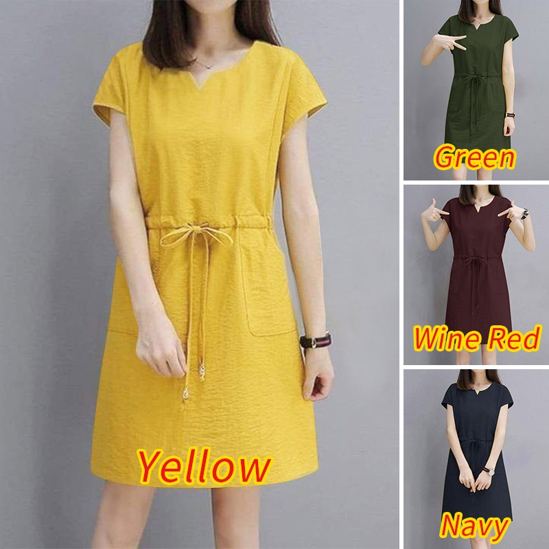 Đầm Zanzea tay ngắn lưng cao màu trơn có dây rút phong cách cổ điển cho nữ