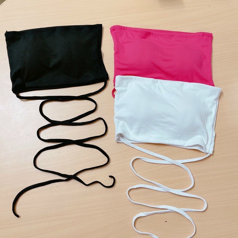 Áo ống nữ phối kiểu dây quấn eo có sẵn mút đệm ngực chất vải thun Borip