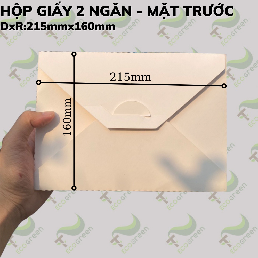 Combo 50 Hộp Giấy Chữ Nhật NẮP CHÉO 2 NGĂN Đựng Thực Phẩm Dùng 1 Lần Bảo Vệ Môi Trường - T2Ecogreen