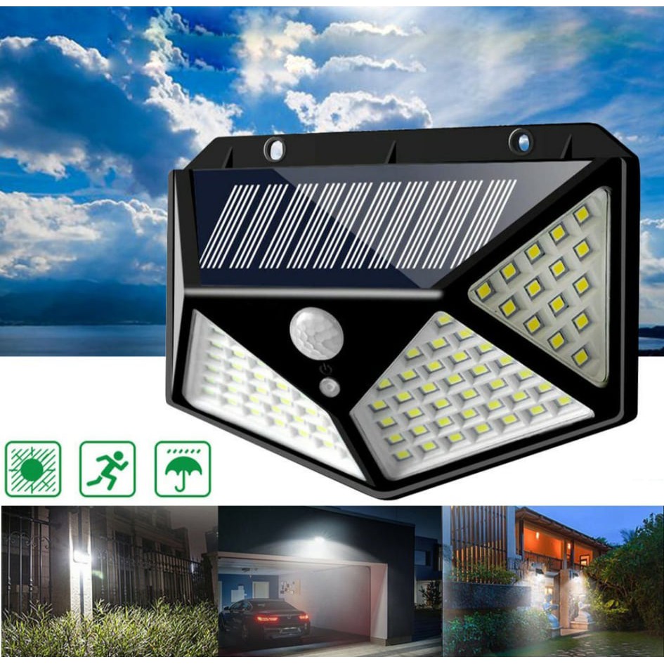 Đèn LED năng lượng mặt trời 100LED, đèn led năng lượng mặt trời, cảm biến hồng ngoại bật tắt tự động