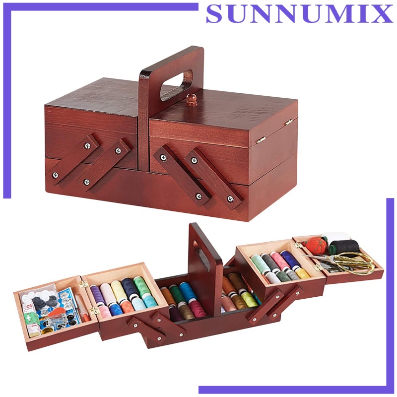 [SUNNIMIX]Foldable Sewing Box Needles Thread Scissors Sew Basket Jewelry Boxes