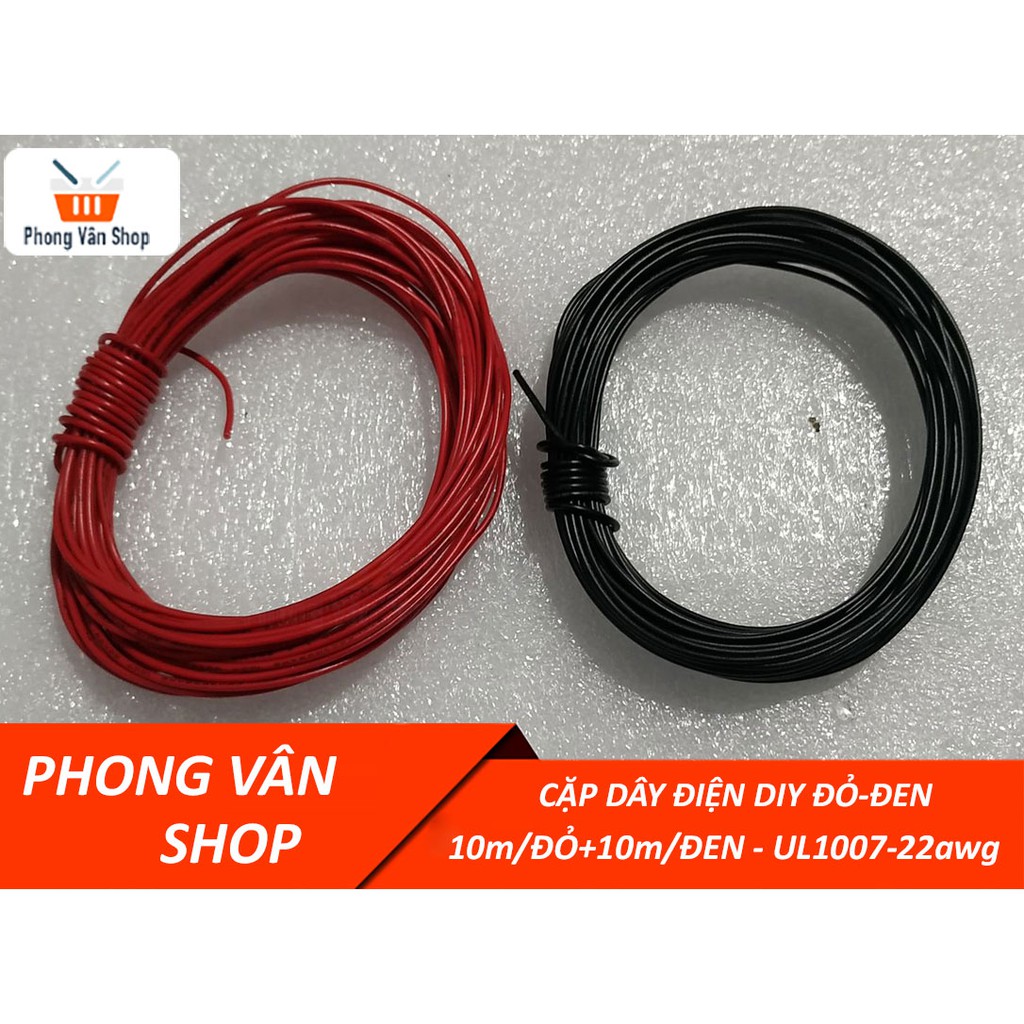 Cặp dây điện DIY đỏ đen - đỏ 10m - đen 10m - UL1007-22awg