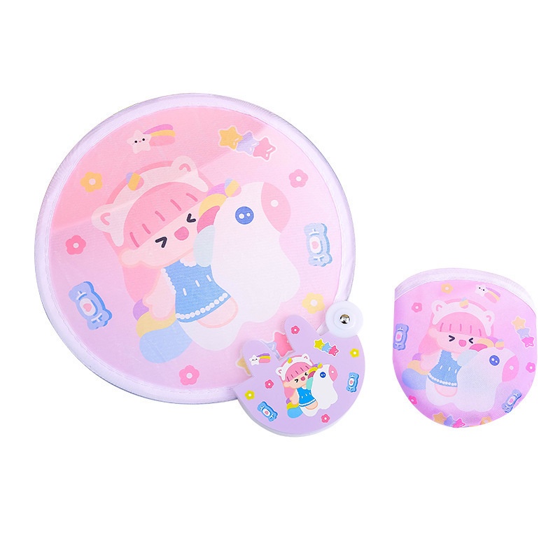 Quạt Gấp Cầm Tay Hình Tròn Họa Tiết Hoạt Hình Phong Cách Mới Cho Học Sinh