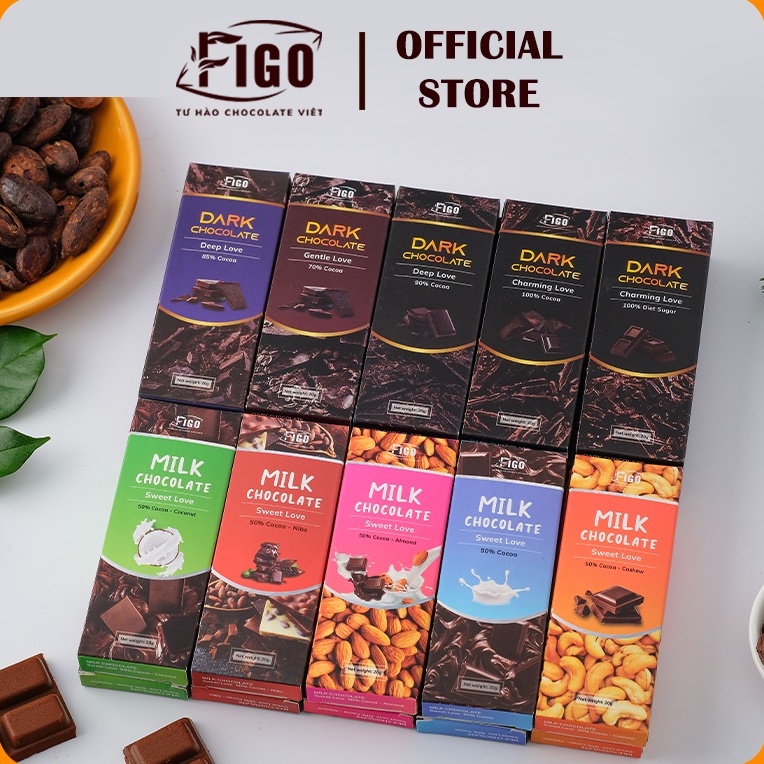 11 Thanh Socola đen và socola sữa FIGO 20gr các vị, Quà tặng Valentine, Thử tất cả các mức đắng