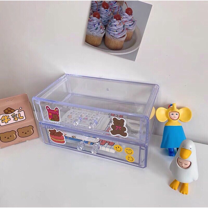 Tủ Trong Suốt Mini Để Bàn Đa Chức Năng Có Ngăn Kéo.