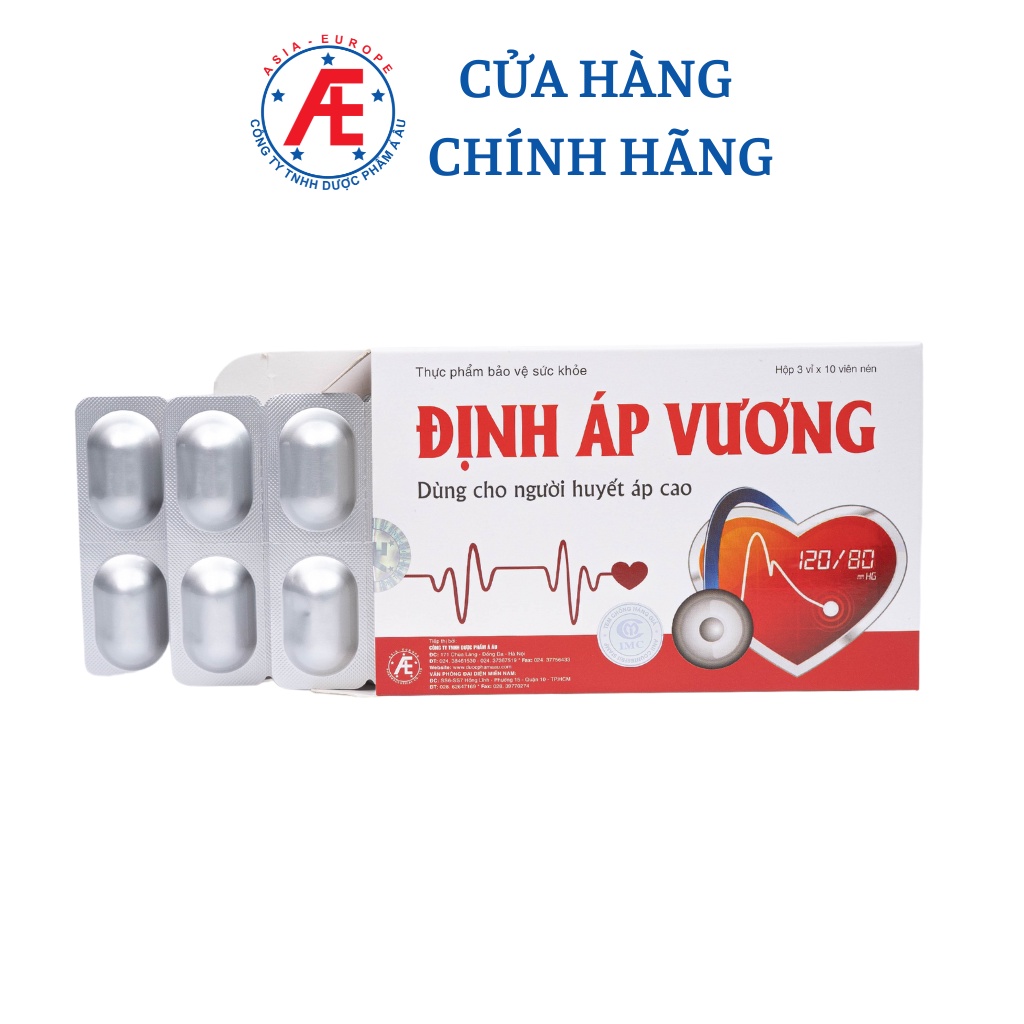 Định Áp Vương- Hỗ trợ hạ ổn định huyết, hỗ trợ giảm lipid máu hộp 30 viên DƯỢC PHẨM Á ÂU