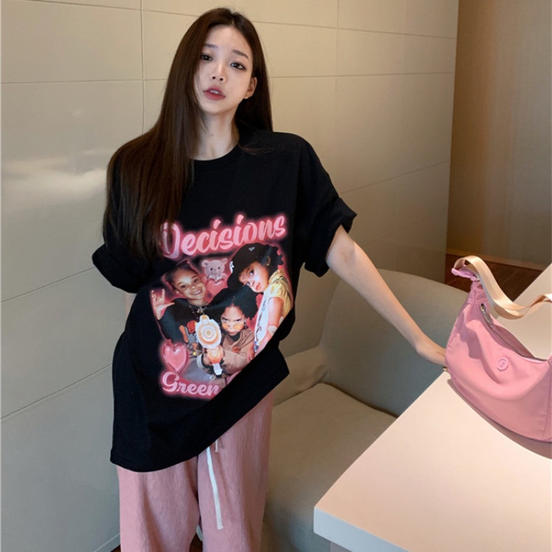 Áo Thun Cổ Tròn Ngắn Tay Dáng Rộng Thời Trang Mùa Hè Phong Cách Hiphop