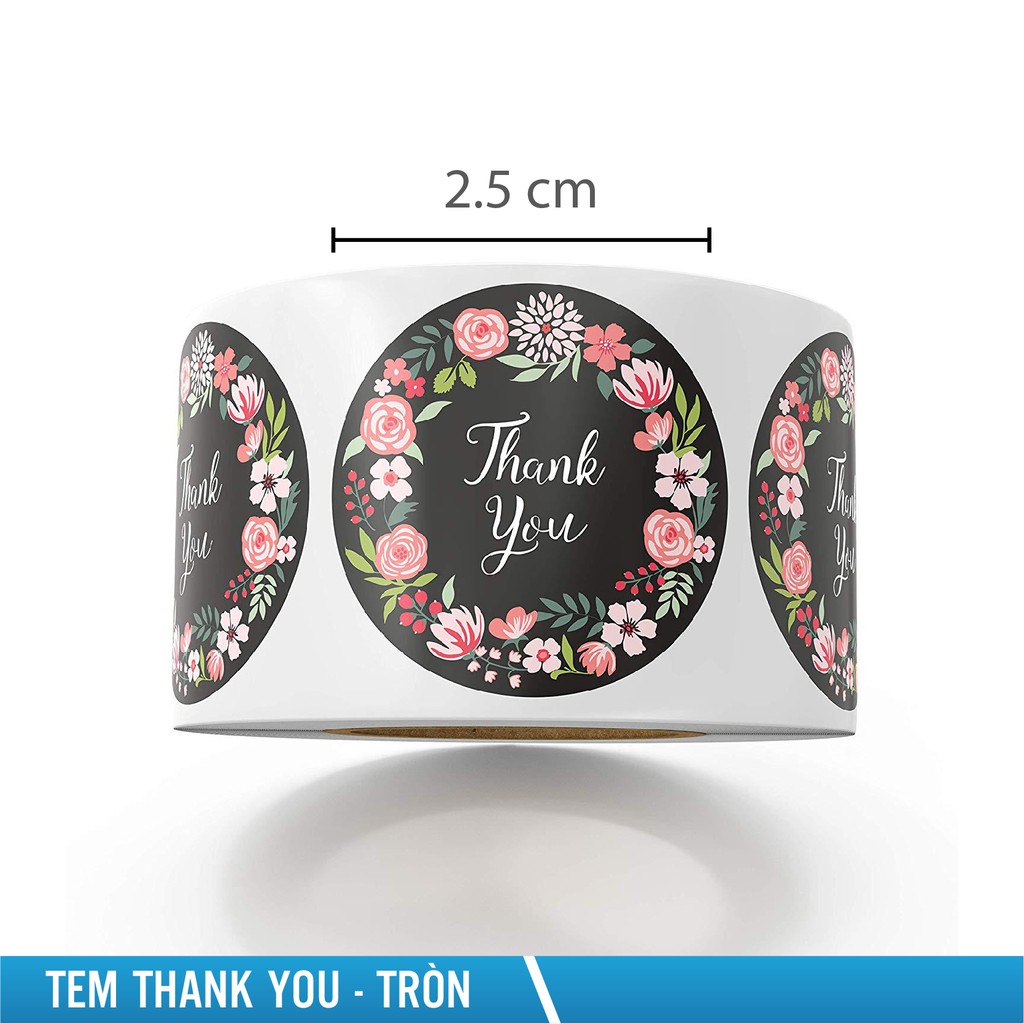 Tem thank you 25mm cuộn sticker thank you tròn 500 tem