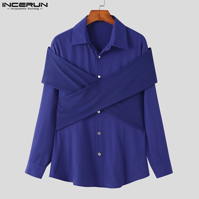 Áo sơ mi INCERUN dài tay giả hai lớp màu sắc thời trang cho nam
