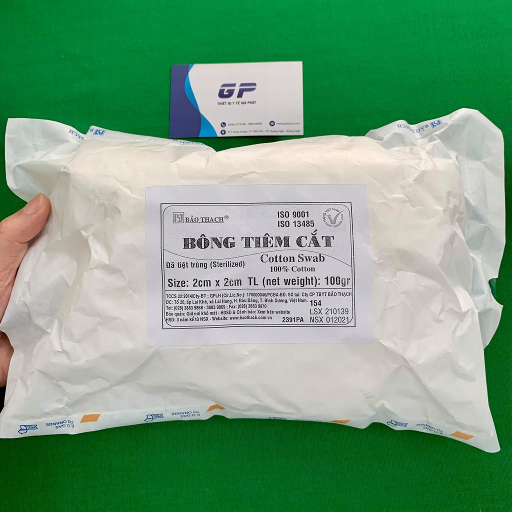 BÔNG TIÊM CẮT TIỆT TRÙNG BẢO THẠCH 100gr MIẾNG VUÔNG 2x2CM DATE MỚI NHẤT
