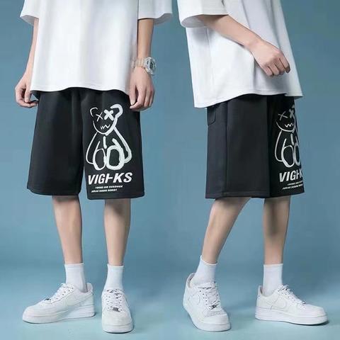 Quần short thể thao dây rút in họa tiết gấu teddy cỡ lớn 3 màu tùy chọn cho nam size M-5XL