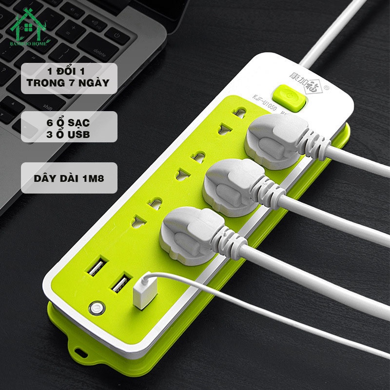 Ổ cắm điện đa năng dài 1m38 có cổng usb sạc điện thoại chống giật an toàn tiện lợi - bamboo home
