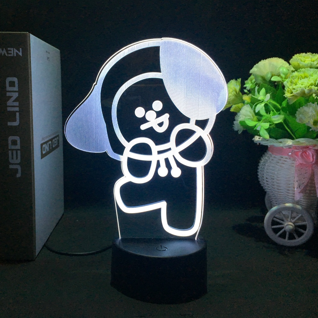 Đèn Ngủ LED Sạc USB Điều Khiển Từ Xa Họa Tiết Hoạt Hình BT21 BTS Trang Trí Nhà Cửa