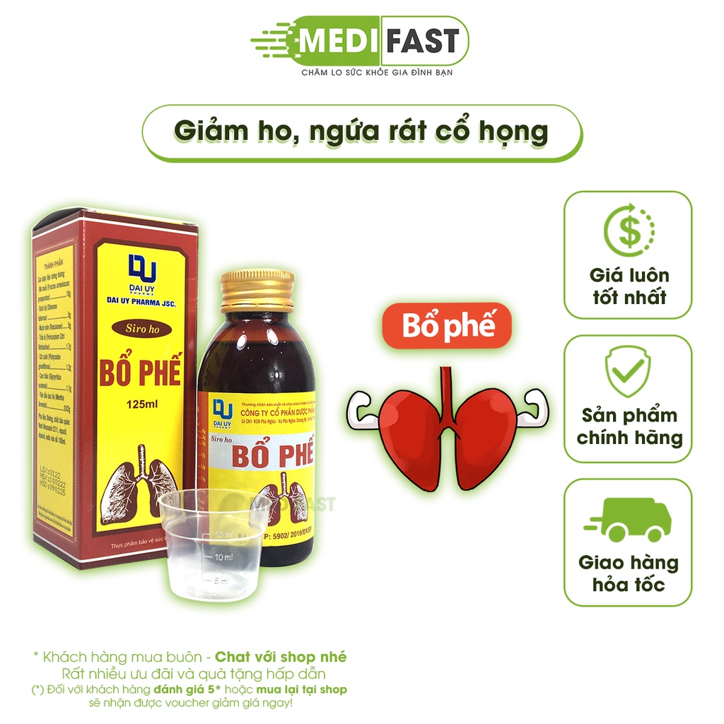 Siro bổ phế đ.y - Giúp bổ phổi, hỗ trợ giảm ho, hết đờm từ thảo dược - chai 125ml từ bạc hà, cam thảo, mơ muối