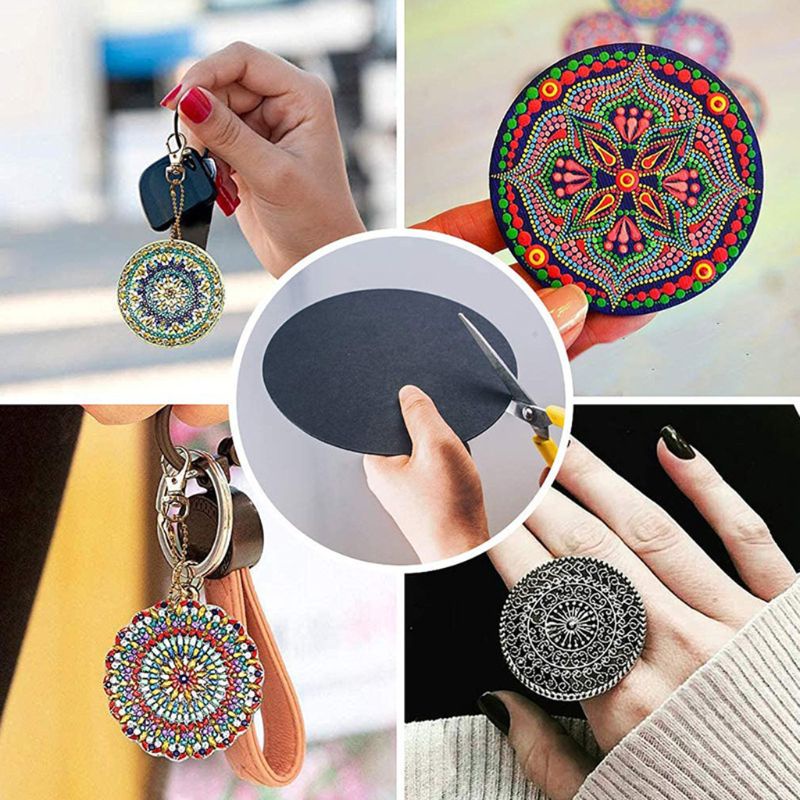 Bộ 8 Giấy Các Tông Màu Đen Hình Tròn Họa Tiết Mandala Dùng Vẽ Tranh DIY