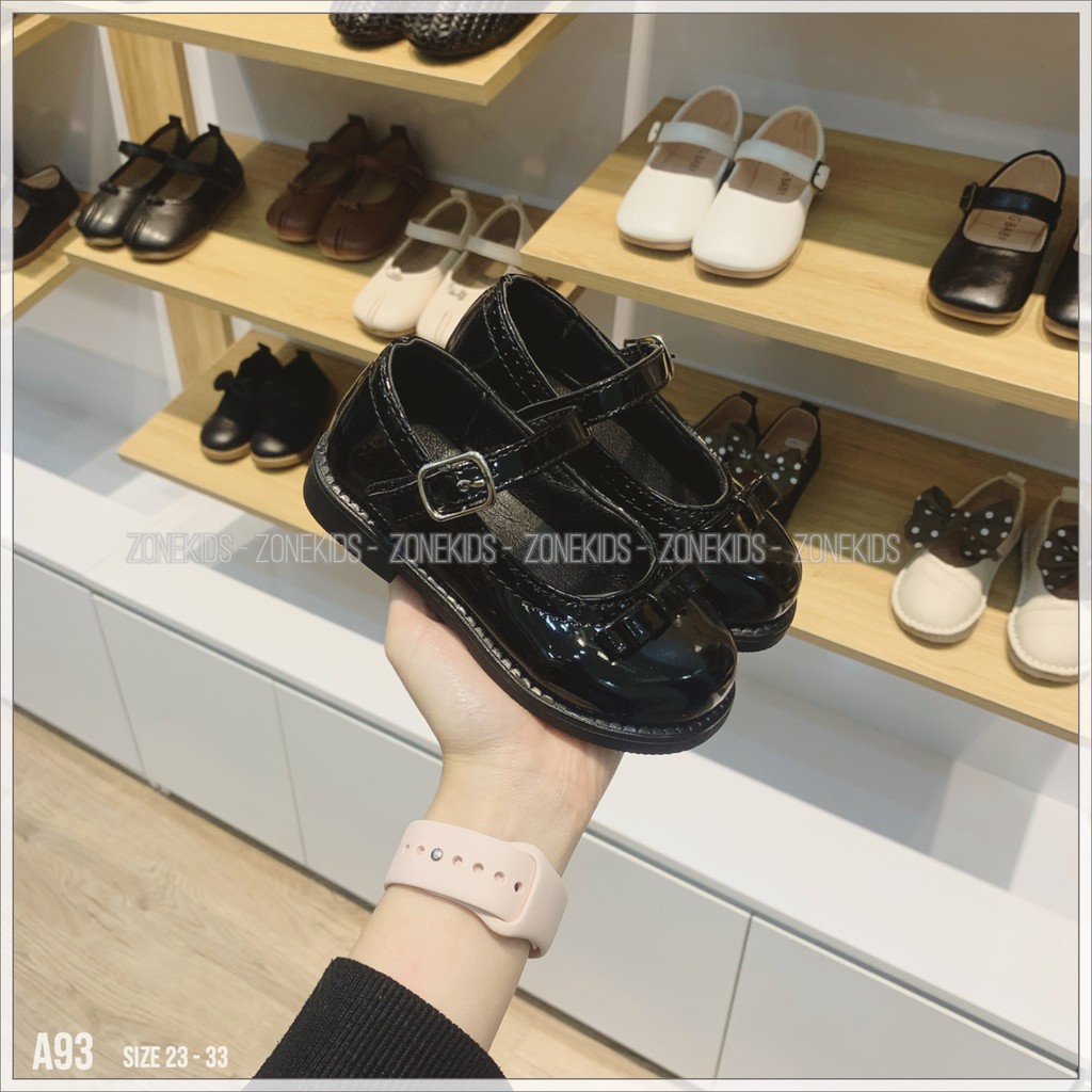 Giày búp bê da bóng đính nơ cho bé Zonekids - A93