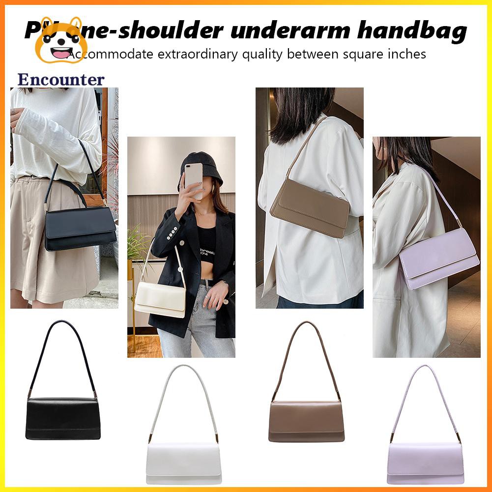 Simple Solid Color Women Handbag Tote PU Leather Female Flap Shoulder Bag ○encounter○