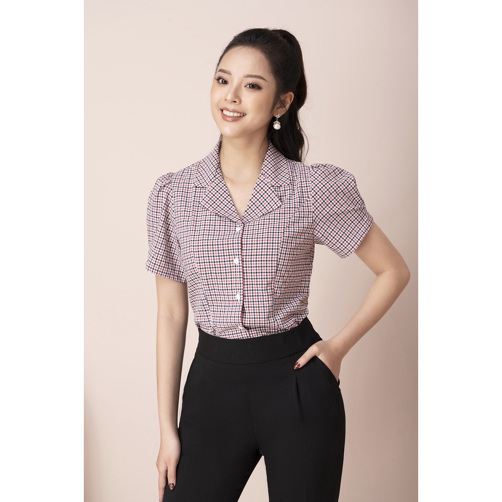 Áo Sơ Mi Thiết Kế Nữ Cao Cấp LUPERI LFSM1216 Dáng Suông, Họa Tiết Kẻ Sọc, Cổ Bẻ, Phù Hợp Với Nhiều Loại Trang Phục
