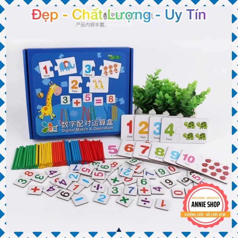 Bộ thẻ ghép số kèm que tính toán học montessori hộp hình Hươu - Đồ chơi thông minh phát triển trí tuệ