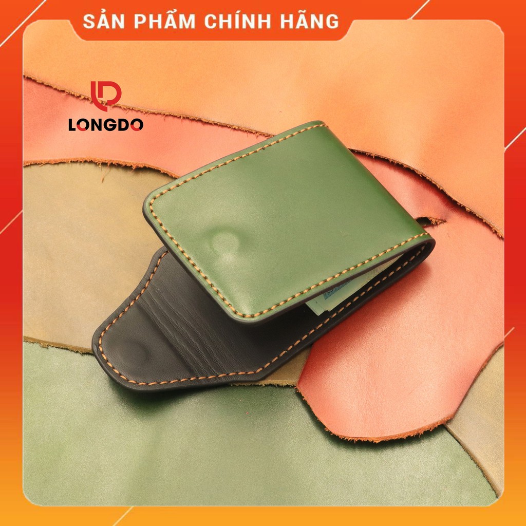 Ví sen 5, ví nam xanh lá cây da bò thật - Bảo hành 5 năm - Hàng chính hãng thương hiệu Longdo Leather