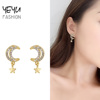 Đôi Bông Tai Hình Mặt Trăng Ngôi Sao Đơn Giản S925