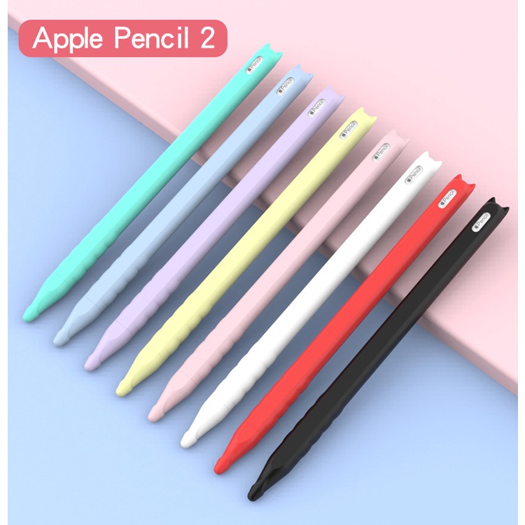 Vỏ Ốp silicon bọc bút dành cho Apple Pencil 2 Mèo - Kèm nắp Đậy Ngòi