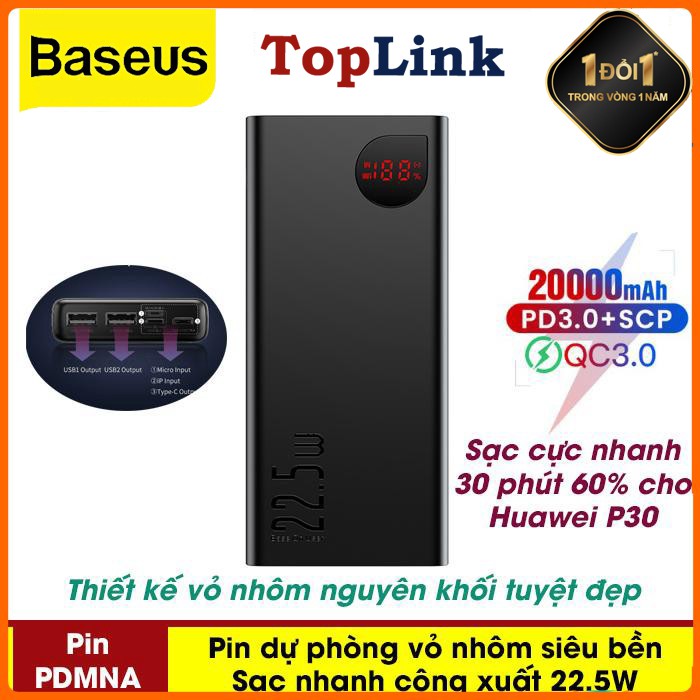 Pin Sạc Dự Phòng Baseus 10000mah - 20000mAh Cổng Micro USB Type C Tốc Độ Cao Hiển Thị Màn Hình Led - TopLink